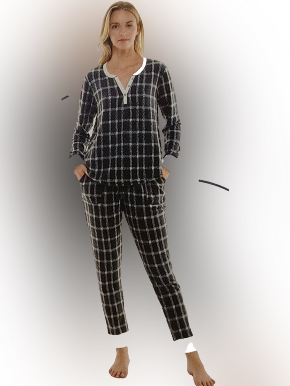 Jaclyn Intimates black/white 2 piece fleece pajama set | size XL